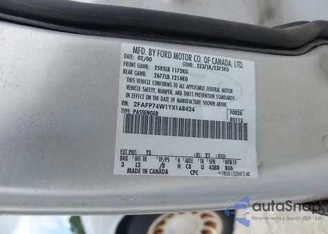 2000 Ford Crown Victoria Lx из США, поврежденный, VIN 2FAFP74W1YX168424